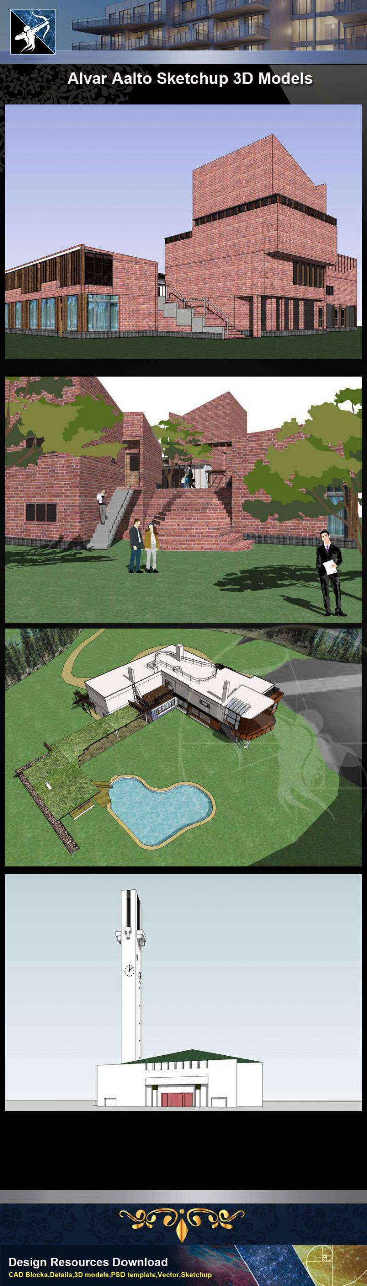 đDownload 5 Projects of Alvar Aalto Architecture Sketchup 3D Models(*.skp file format) - Image 2