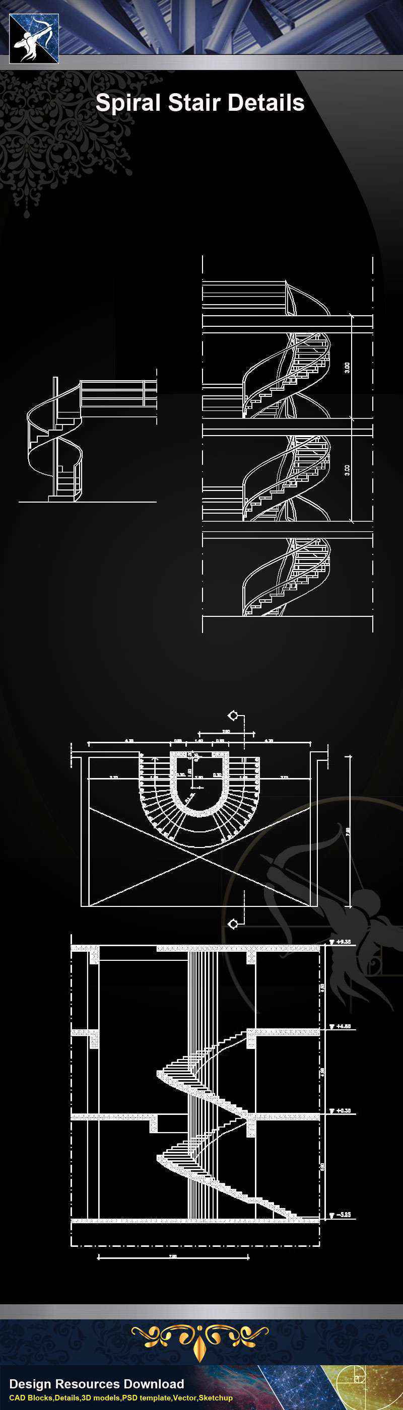 【Architecture CAD Details Collections】Spiral Stair CAD Details