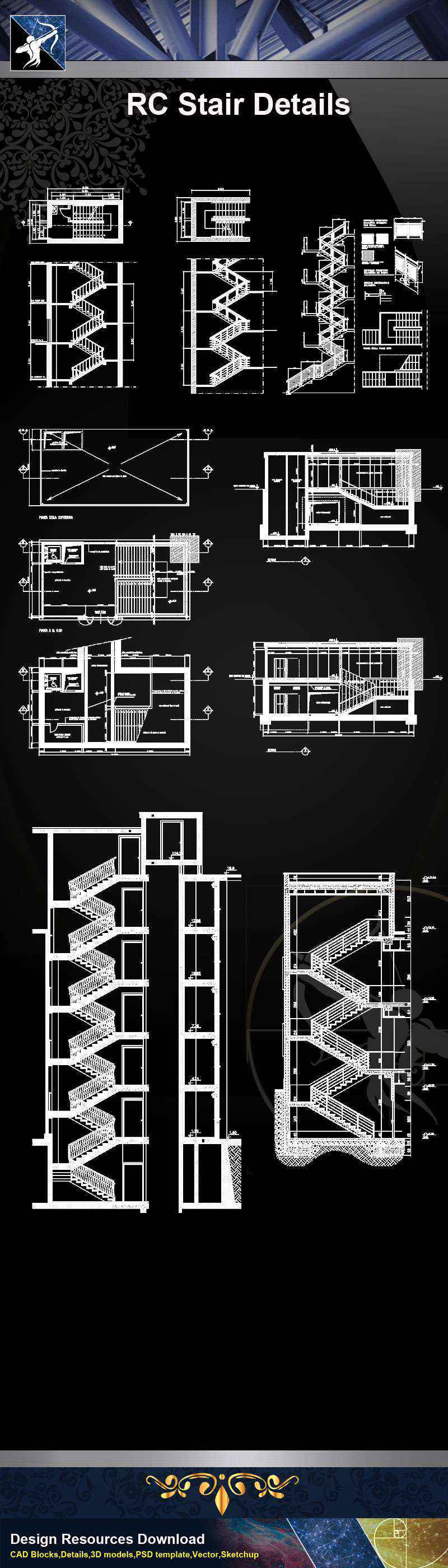 【Architecture CAD Details Collections】RC Stair CAD Details