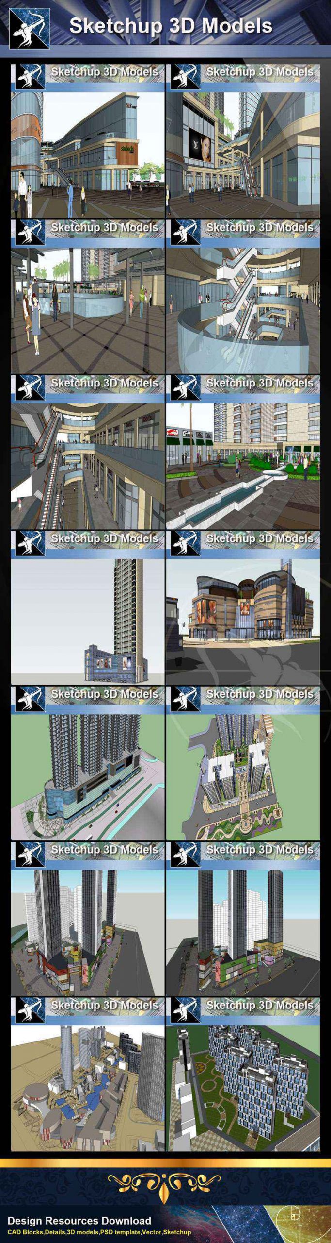★Best 50 Types of City Design,Commercial Building Sketchup 3D Models Collection