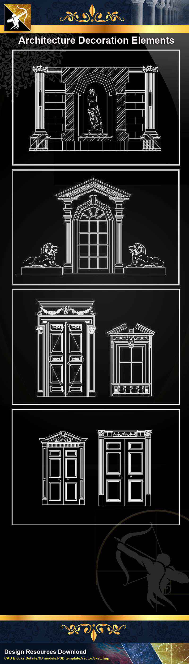 ★【 Architecture Decoration Elements V.3】@Autocad Decoration Blocks,Drawings,CAD Details,Elevation