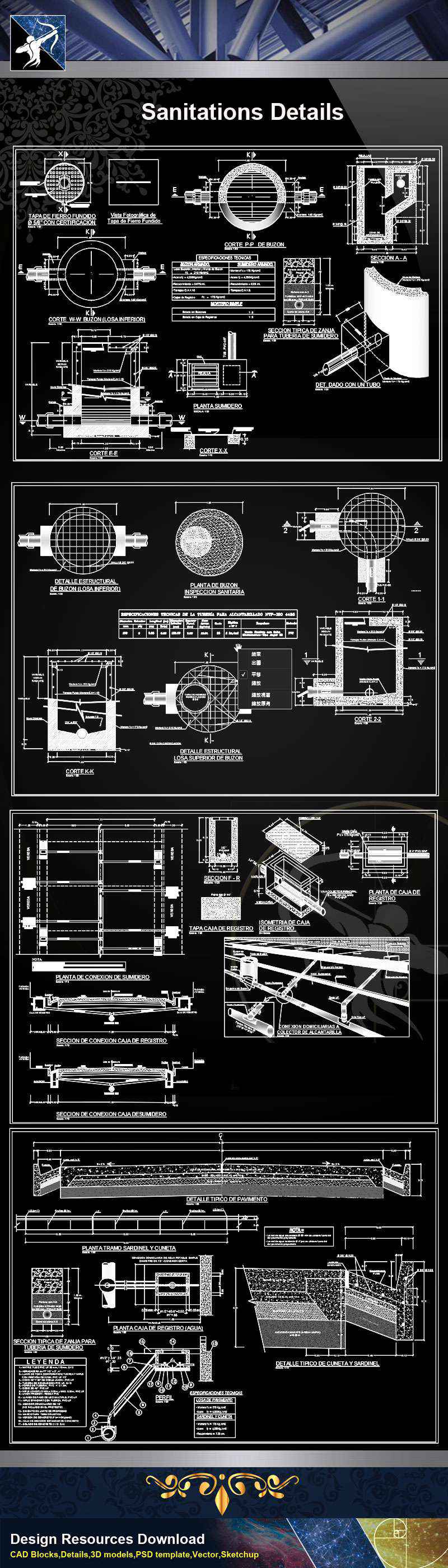 【Architecture CAD Details Collections】Sanitations CAD Details