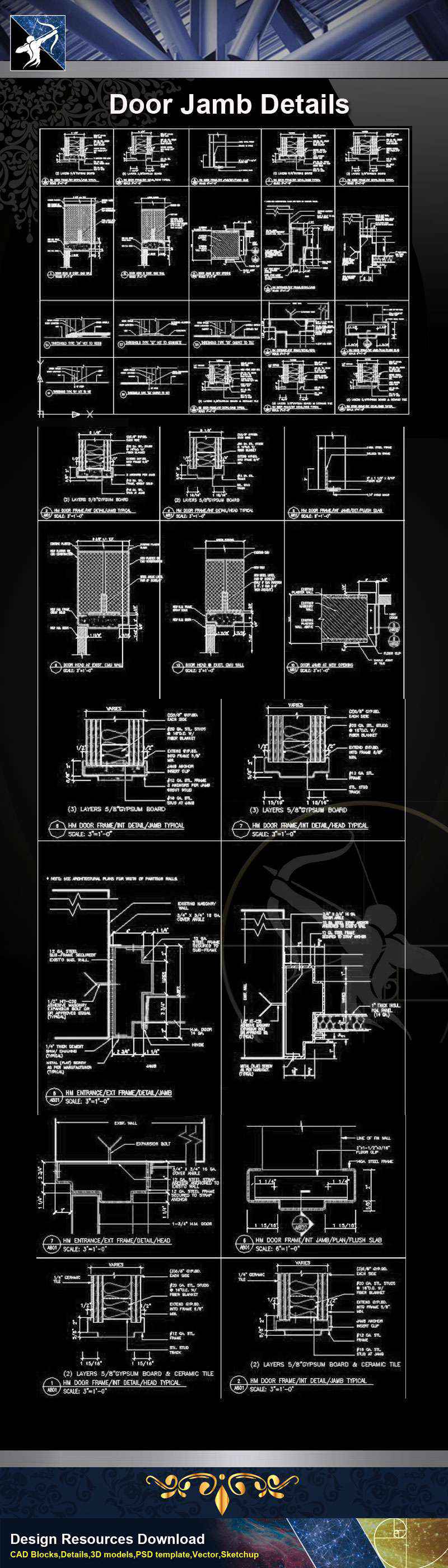 【Architecture CAD Details Collections】Door Jamb CAD Details