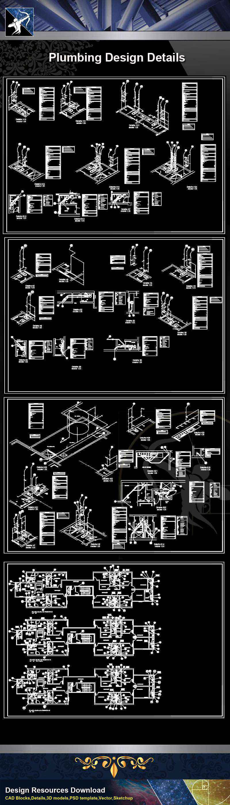 【Architecture CAD Details Collections】Plumbing CAD Detail Drawings(Good)