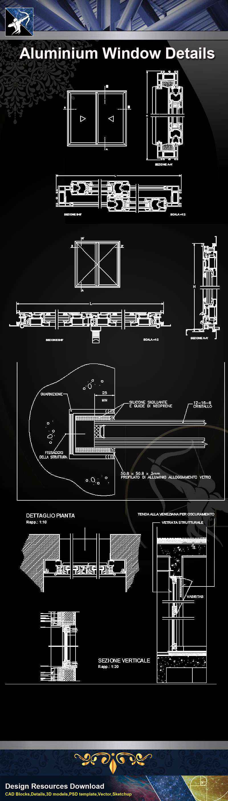 【Architecture CAD Details Collections】Aluminium Window CAD Detail