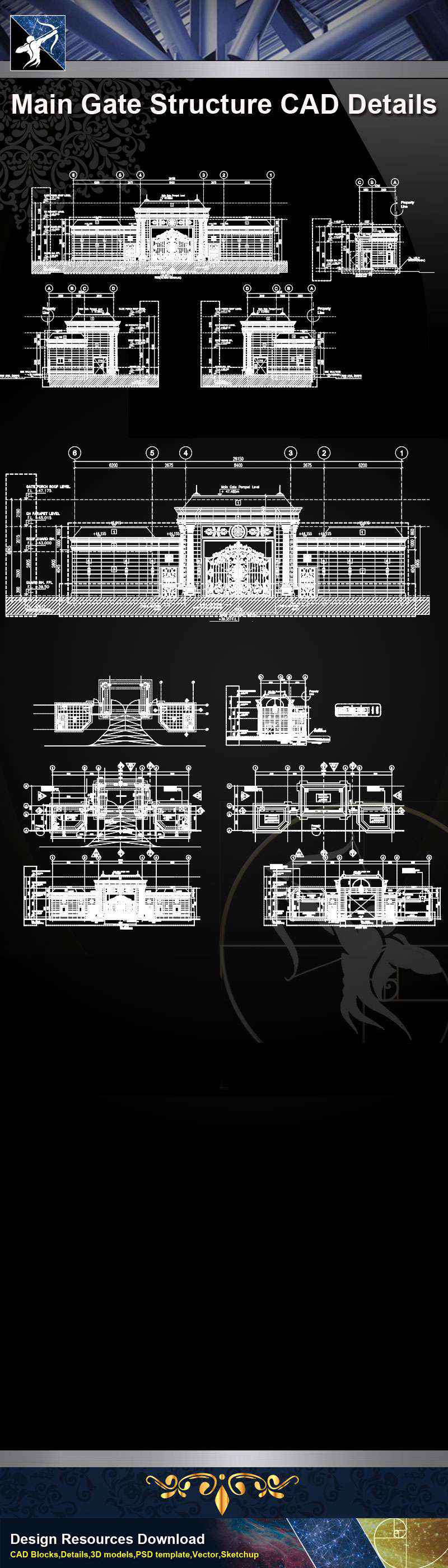 【Architecture CAD Details Collections】Main Gate Structure CAD Details