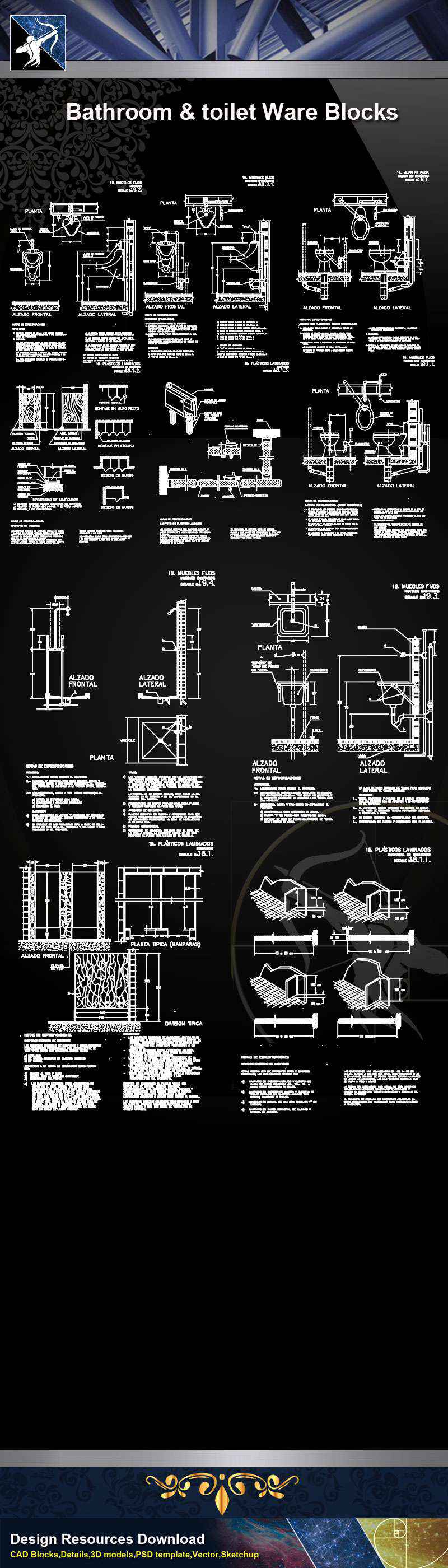 【Architecture CAD Details Collections】Bathroom & Toilet Ware CAD Blocks