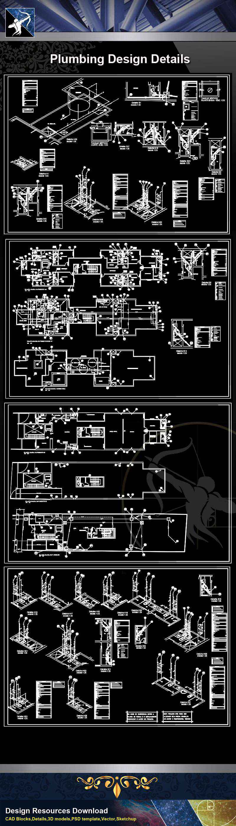 【Architecture CAD Details Collections】Plumbing CAD Detail Drawings(Good)