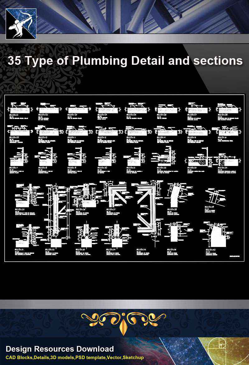 【Architecture CAD Details Collections】35 Types of Plumbing CAD Details and sections
