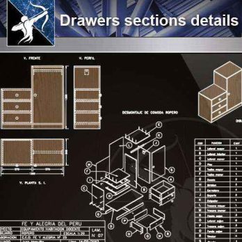 【Architecture CAD Details Collections】Drawers sections detail in autocad dwg files