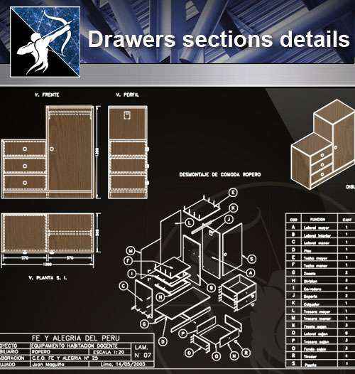 【Architecture CAD Details Collections】Drawers sections detail in autocad dwg files