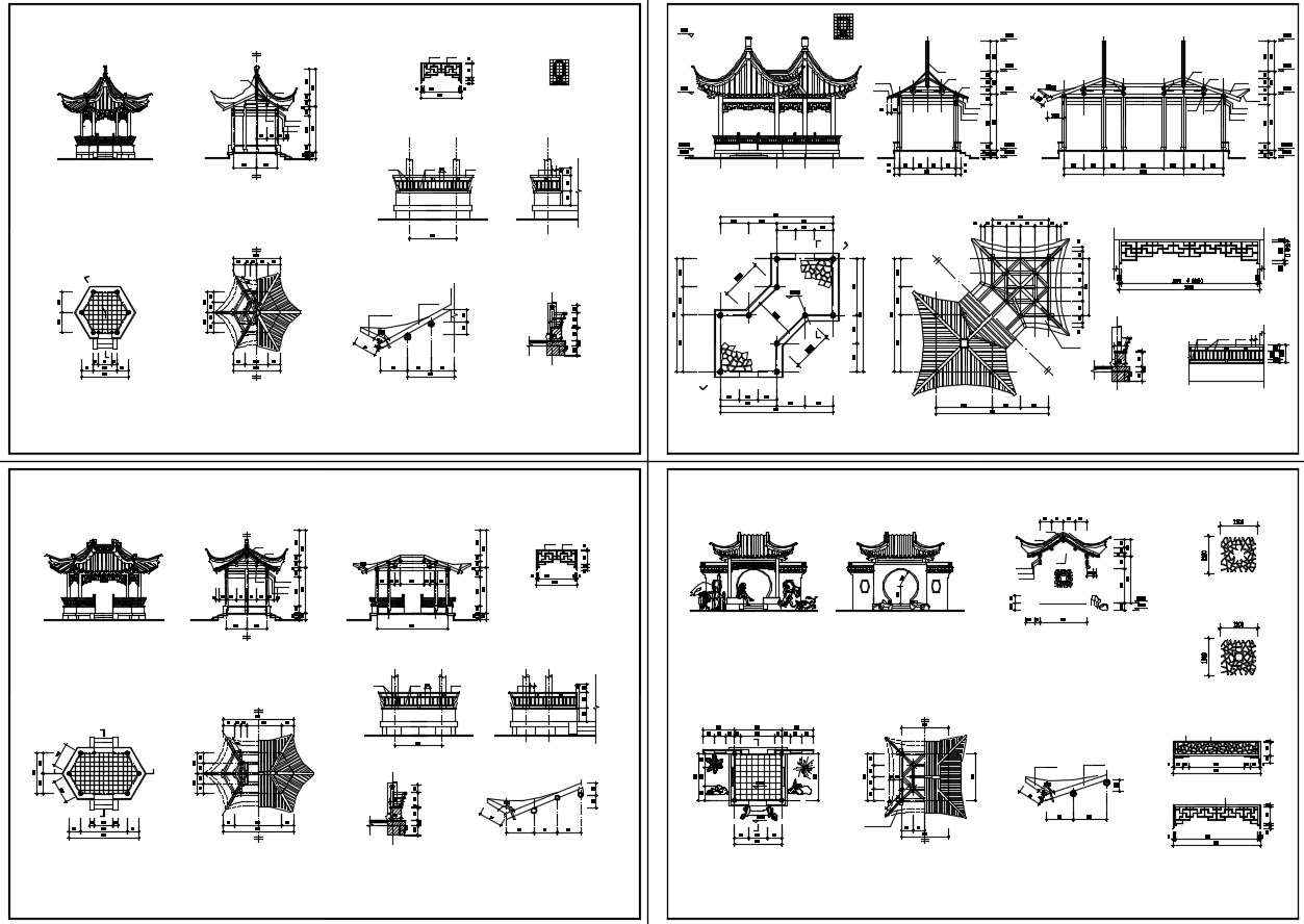 ★【Chinese Architecture CAD Drawings】@Chinese Pavilion Drawings,CAD Details,Elevation