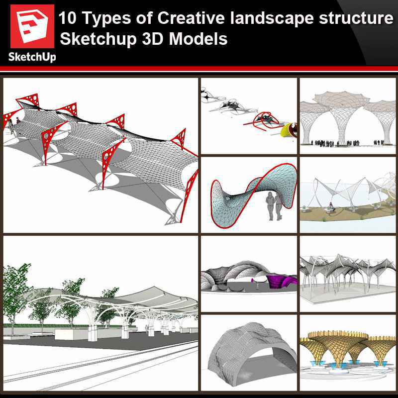 💎【Sketchup Architecture 3D Projects】10 Types of Creative landscape structure Sketchup 3D Models V3