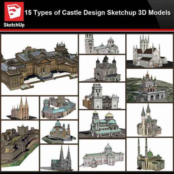 💎【Sketchup Architecture 3D Projects】15 Types of Castle Design Sketchup 3D Models V1