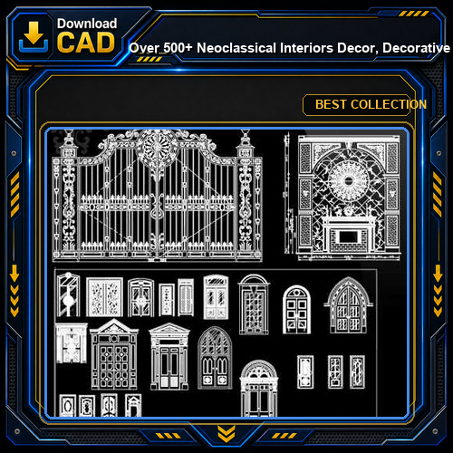 Over 500+ Neoclassical Interiors Decor, Decorative elements-Frame,Pattern,Border,Door,Windows,Cabinet,Lattice,Ceiling,Paving