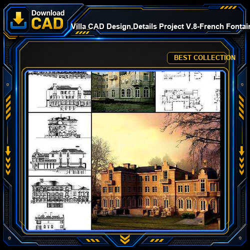 ★【Villa CAD Design,Details Project V.8-French Fontainebleau Style】Chateau,Manor,Mansion,Villa@Autocad Blocks,Drawings,CAD Details,Elevation