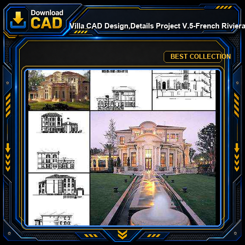 ★【Villa CAD Design,Details Project V.5-French Riviera Style】Chateau,Manor,Mansion,Villa@Autocad Blocks,Drawings,CAD Details,Elevation