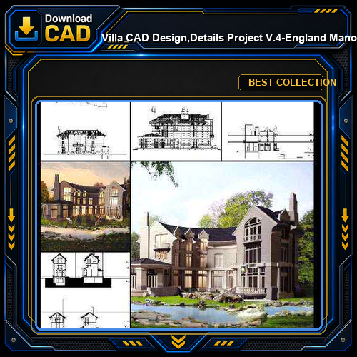 ★【Villa CAD Design,Details Project V.4-England Manor Style】Chateau,Manor,Mansion,Villa@Autocad Blocks,Drawings,CAD Details,Elevation