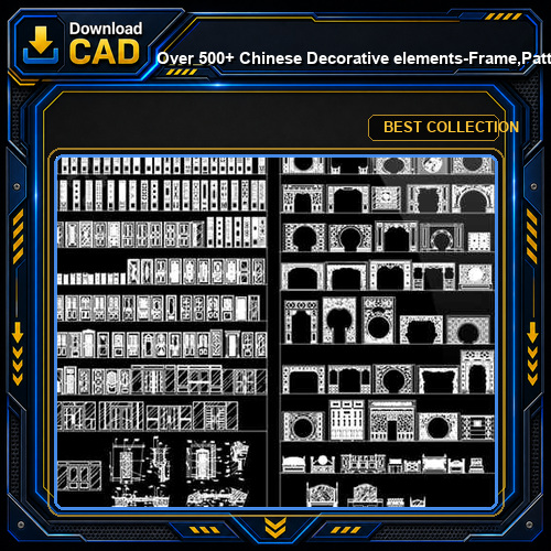 Over 500+ Chinese Decorative elements-Frame,Pattern,Border,Door,Windows,Roof,Lattice,Carved Wood