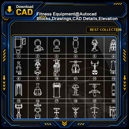 ★【Fitness Equipment】@Autocad Blocks,Drawings,CAD Details,Elevation