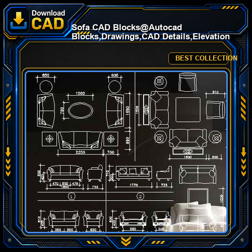 ★【Sofa CAD Blocks】@Autocad Blocks,Drawings,CAD Details,Elevation