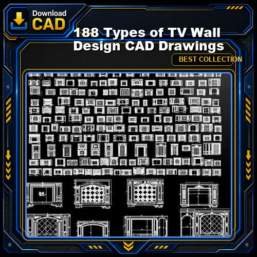 188 Types of TV Wall Design CAD Drawings