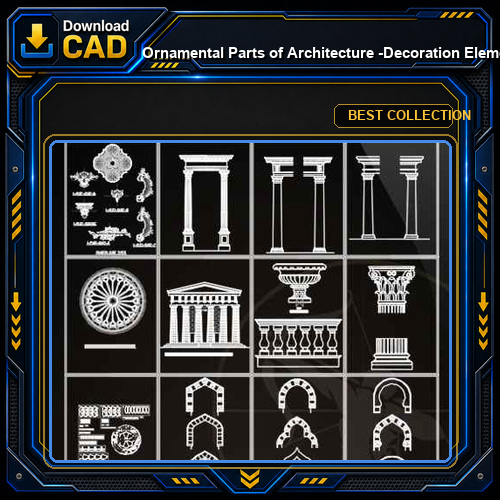 ★【Ornamental Parts of Architecture -Decoration Element CAD Blocks V.2】@Autocad Decoration Blocks,Drawings,CAD Details,Elevation