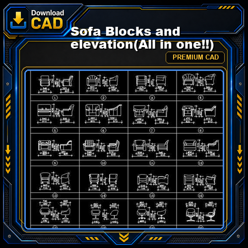 Sofa Blocks and elevation(All in one!!)