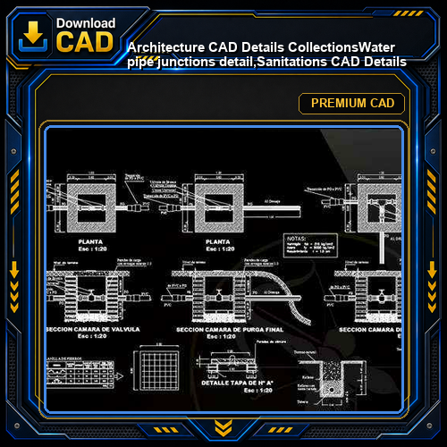 【Architecture CAD Details Collections】Water pipe junctions detail,Sanitations CAD Details
