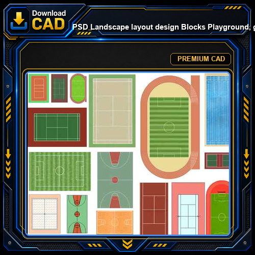 ★【PSD Landscape layout design Blocks 】Playground, gymnasium, basketball court  PSD Landscape Blocks