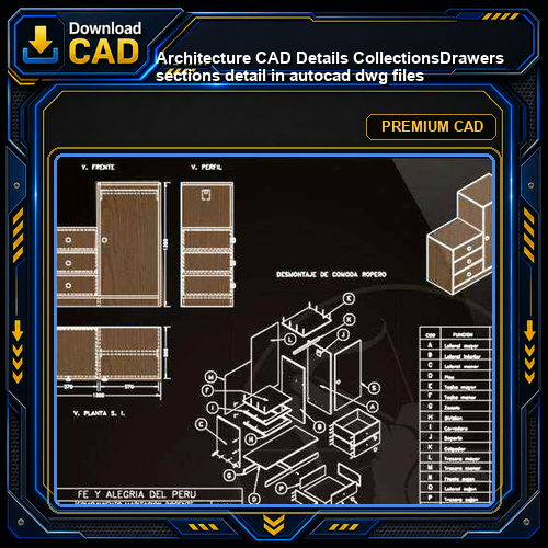 【Architecture CAD Details Collections】Drawers sections detail in autocad dwg files