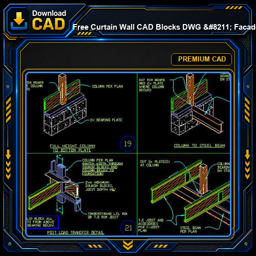 Free Curtain Wall CAD Blocks DWG - Facade System Glazing Details | Free Download